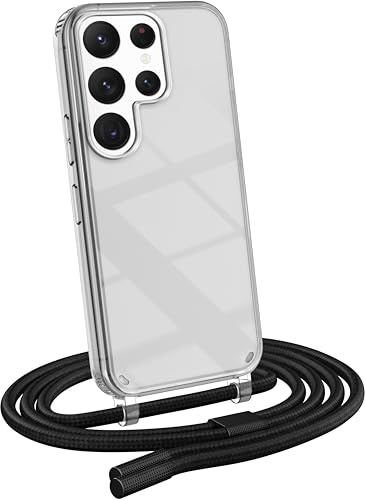 MyGadget Coque Cordon pour Samsung Galaxy S22 Ultra - Cover Bumper [ Tour de Cou Séparable ] - Case Transparent avec Collier - Protection Anti Choc - Lanière Noir