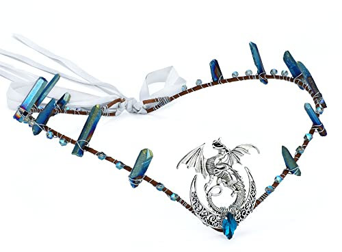 MOSTORY Handgefertigtes rohes Kristall-Stirnband, Mondkrone, blauer Strass, Kopfschmuck, Elfen-Tiara, Elfen, Kreis, für Frauen, Hexe, Renaissance, Weihnachten, Halloween, Cosplay