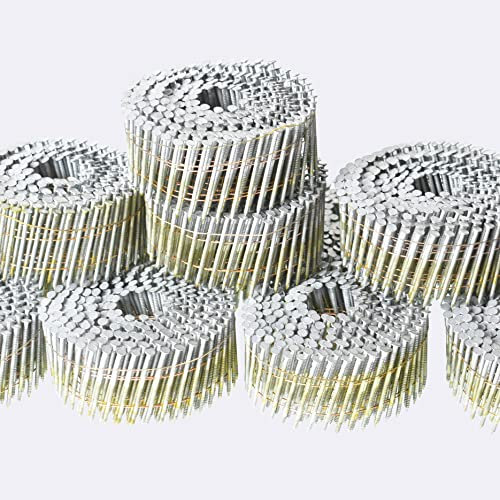 LiGuVCY Drahtspule Seitennägel – 2 x 0,092 Ringschaft 15 Grad Voller Rundkopf-Seitennägel, 3600 Stück, feuerverzinkt für raues Nageln von Dreh- und Ummantelungsmaterialien