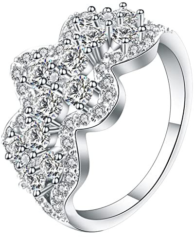 Eheringe In Silber, Trauringe Frau Größe 57 (18.1) Muster mit Rundem Kristall Valentinstag Ring Geschenk