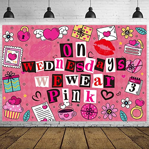 On Wednesdays We Wear Pink Hot Rose Lip Banner Hintergrund Burn Book Thema Dekor für Brautdusche Hochzeit Abend Out Hen Movie Party Junggesellinnenabschied Supplies Mädchen Frau Geburtstag Party