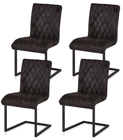 KHG 4er Set Esszimmerstühle Bezug aus Mikrofaser schwarz - Freischwinger in Wildleder Optik bis 110 kg - Küchenstuhl, Schwingstuhl, Polsterstuhl mit Wellenfederung | ideal für Esszimmer, Büro