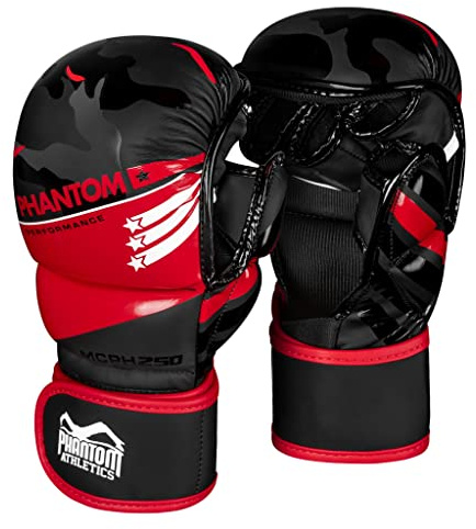 Phantom MMA Handschuhe Raider | Profi Gloves für Sparring, Fight, Boxen, Freefight (L/XL - Schwarz/Rot)