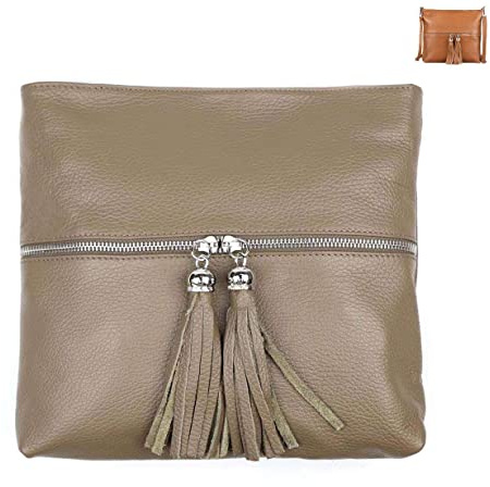 OBC Made in Italy Damen Leder Tasche Bodybag Schultertasche Crossover Umhängetasche Handtasche Ledertasche Damentasche Crossbody Taupe