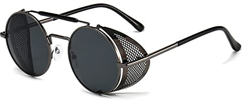 besbomig Retro Rund Steampunk Sonnenbrille für Damen Herren Polarisiert UV Schutz - Hippie Metallrahmen Festliche Partybrille Fasching Brillen Modeaccessoire