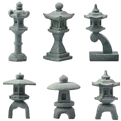 Sdeetesamjun Japanische Miniaturlaterne, Pagodenfiguren, asiatische Dekoration, Aquarium, Ornament, Feengarten, Zubehör, Zen-Terrarium, Bonsai-Dekorationen (6 kleine Sandsteine)