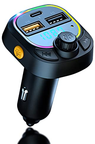 Adattatore Bluetooth,Trasmettitore FM per auto Bluetooth 5.0 con porta di ricarica QC3.0 e 5V/3.1A Type-C, Kit auto Bluetooth supporto chiamate in vivavoce,riproduzione musicale supporta disco USB 32G