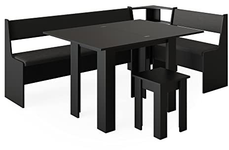 Vicco Eckbankgruppe Roman, Küchentisch, Schwarz, 120 x 210 cm mit Tisch