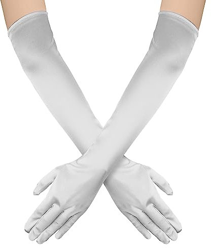 NQEUEPN Lange Damenhandschuhe, 52cm Lange Ellbogen Satinhandschuhe Opernhandschuhe Dehnbare 1920er Handschuhe Handpflege Feuchtigkeitshandschuhe für Frauen Mädchen Abendparty Tanz(Silber)