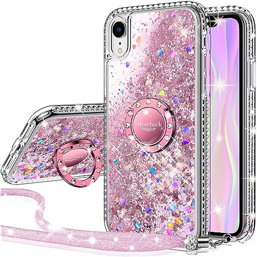Miss Arts Coque pour iPhone XR, Fille Silicone Paillette Strass Bling Glitter de Luxe avec Support, Liquide Gel Bumper Housse Etui de Protection pour Apple iPhone XR - Rose