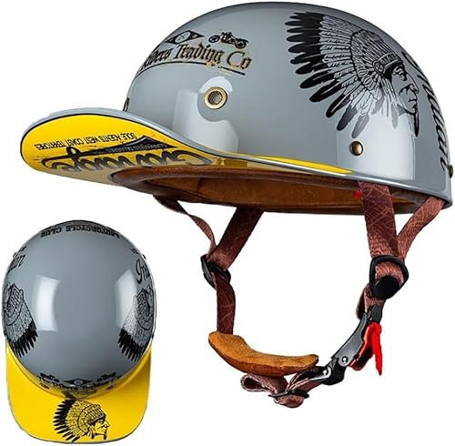 XRDSHY Motorrad Halbschalen Halbhelm Halbschalenhelm Baseballmütze-Helm Baseball Cap Motorradhelm Mit ECE-Zulassung Cruiser Chopper Scooter Helm Für Bike Cruiser Chopper Moped Scooter,J-L =(59〜60CM)