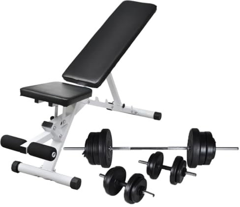 Trainingsbank mit Langhantel und Kurzhantel-Set, 60,5 kg, Trainingsbank: