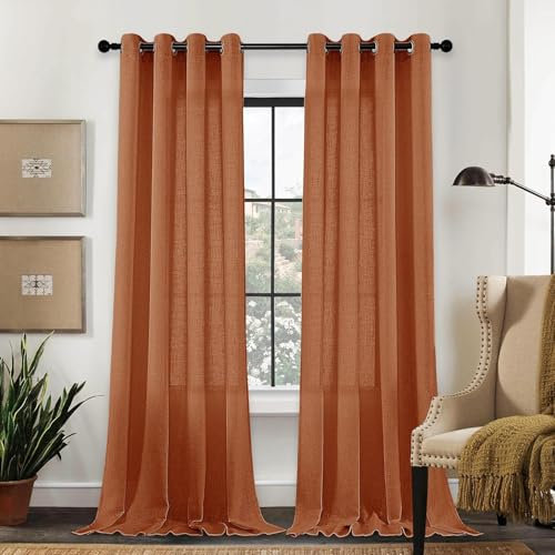 CUCRAF Leinen Vorhänge mit Ösen 2er Set H 245 x B 140 Terrakotta Halbtransparente Leinenvorhang Wohnzimmer Leinenoptik Voile Gardinen Leinenfarbe Schlafzimmer Stores