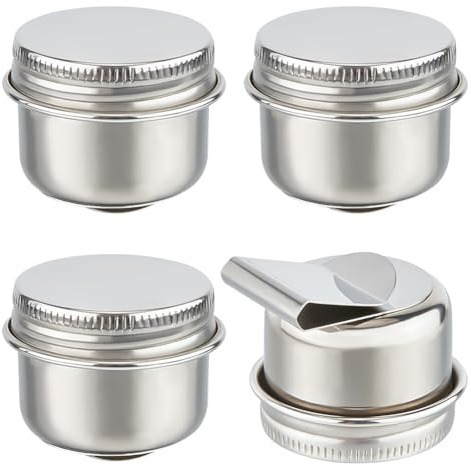 UNICRAFTALE 4 pz in Acciaio Inox Tazza di Pittura A Olio Tavolozze Contenitore Tazza di Metallo Mestolo Pittura Vaso Contenitore con Coperchio e Clip Bocca Grande Singolo Mestolo Tavolozza Tazza