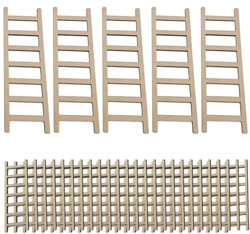 Mini Ladder 40Pcs 2.4 Inch Small Ladder Decor and 5 Pcs 5.9 Inch Small Wooden Ladder, for DIY Crafts, Fairy Garden Accessories, Dollhouse Decor