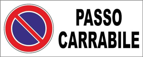 M-ITALY CARTELLO SEGNALETICO UNI - PASSO CARRABILE - Adesivo Extra Resistente, Pannello in Forex, Pannello In Alluminio (15x6, Adesivo)
