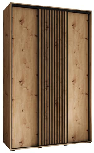 MEBLE KRYSPOL Lanko 1 Schrank mit DREI Schiebetüren mit Stange, Regale - Moderner Aufbewahrungsschrank für Schlafzimmer, Wohnzimmer - 235,2x150x45 cm - Artisan Artisan Schwarz