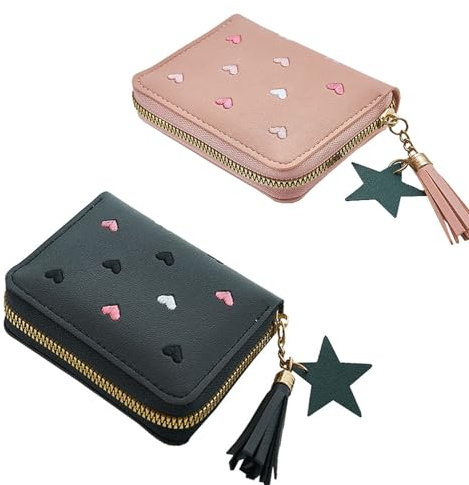 2 Pièces Porte Monnaie avec Pendentif Étoile, Porte Monnaie Fille, Portefeuille Brodé Mignon, Portefeuille Zippé Court, Portefeuille Court Forme de Cœur, pour Les Enfants Adolescent Fille Femme