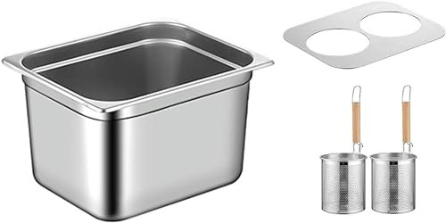 XAoSCd Pasta Pots 2 Holes Pasta Cooker Insert Set, Multipots & Pasta Pots with Divider and Colander Strainer, Stainless Steel Stock Pot Commercial Cookware