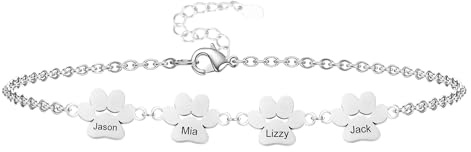 Benutzerdefinierte Hund Pfote Armbänder Paw Print Name Armband Edelstahl benutzerdefinierte Hund Katze Paw Prints Armbänder personalisierte Pet Memorial Armbänder für Frauen Hund Mama Geschenke