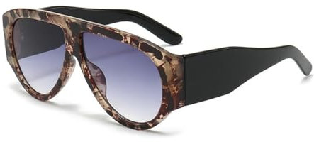 OSAGAMA Vintage Übergroße Sonnenbrille Ovale Pilot Brille Oversized Sunglasses für Damen Herren Schwarz (Tortoise 2)