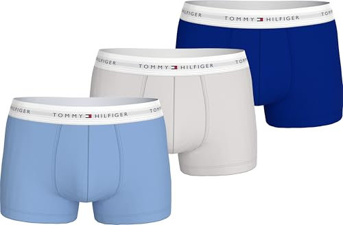 Tommy Hilfiger Calzoncillos bóxer Pack de 3 Hombre Trunks con Logotipo en la Cintura, Multicolor (Vsl BLU/Lght CST/WDG BLU), XL