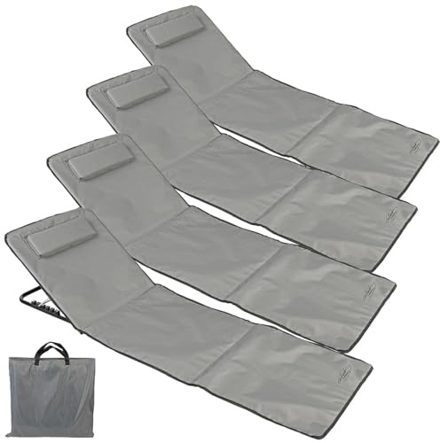 infactory Strand-Klappkissensitze: 4er Set Faltbare Strandliege m. verstellb. Rückenlehne, anthrazit (Boden-Liege, Klapp-Liege, Stuhl)