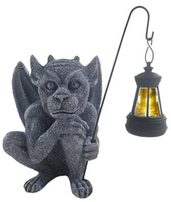 BestAlice Statue de Gargouille, Figurine de Sculpture de Gardien de Jardin avec Lumière, Statue Gothique de Décoration de Jardin Intérieur et Extérieur, Statue de Décoration