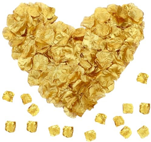 Bewudy 500PCS Fake Rose Petals, Gold Silk Rose Petals, for Romantic Night Romantic Festive Atmosphere Creation for Marriage Proposal Wedding Valentine's Day Decoration Party Activities (Gold)(500)