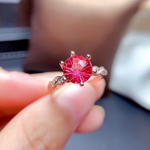 GSZCCZS Ring aus 925er Sterlingsilber, runder Diamant, Roségold, offener Rubinring für Damen, Rubin-Simulationsdiamantring, Sterlingsilber-Ehering, Geburtsstein für Juli, roter Edelsteinring