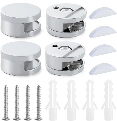 YIXISI 4 Pezzi 3-5 mm Supporto Vetro Clip in Lega di Zinco, Supporto Vetro Clip per Specchi da Bagno, Clip per Specchio da Bagno, con Tasselli e Viti, per Specchio e Vetro Spessi 3-5 mm, Rotondo