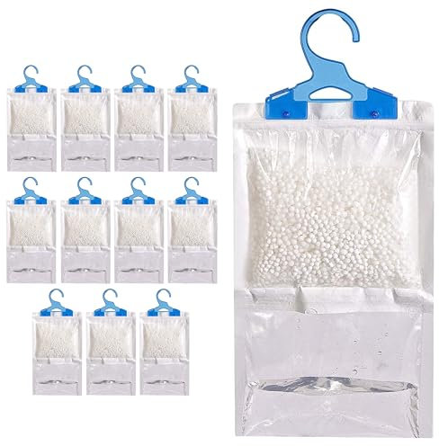ADEPTNA Wardrobe Dehumidifier Hanging Bags - Disposable Moisture Absorber Dehumidifier Bags to Remove Damp & Condensation for Wardrobe, Kitchen, Caravan, Bedroom, Bathroom, Garage etc (PACK OF 12)