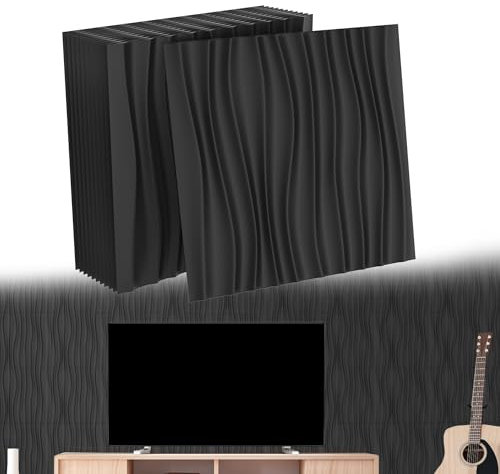 YRHome 36 Stück 3D Wandpaneele Hochsteifes PVC Wandverkleidung Deckenpaneele Paneele Wanddeko Paneele Wand Platten Paneele Hitzebeständig Wasserfest, 50x50cm, 9m², Wellen Schwarz