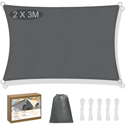 Toldo Vela Rectangular 2 X 3 M con Ojales, Malla De Sombreo, Tela Sombra Exterior, con 95% De Protección UV, Ideal para Terrazas, Jardines, Piscinas Y Camping