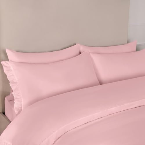 OHS Superking Duvets Sets Frill, Microfibre Super King Duvet Cover Bedroom Decor Luxury Super Soft Quilt Covers Bed Set Duvet Cover with Pillowcases - Blush
