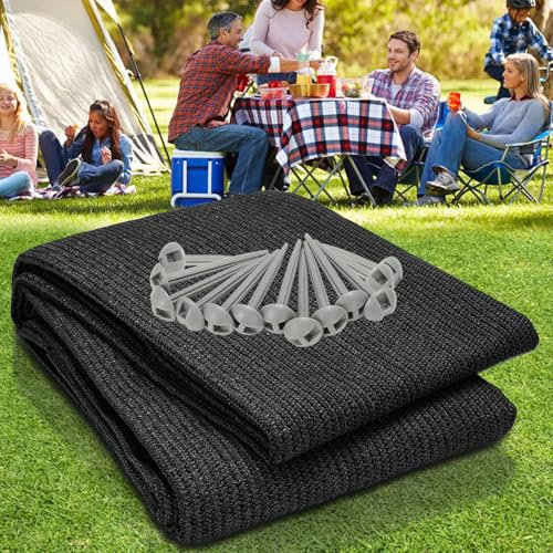 Sonnewelt Vorzeltteppich 300x600cm, Zeltteppich 100% HDPE Campingteppich Outdoor mit ösen Tragetasche, 13 Heringe, Atmungsaktiv rutschfest Waschbare Schimmelfrei UV-Stabilisiert, Schwarz