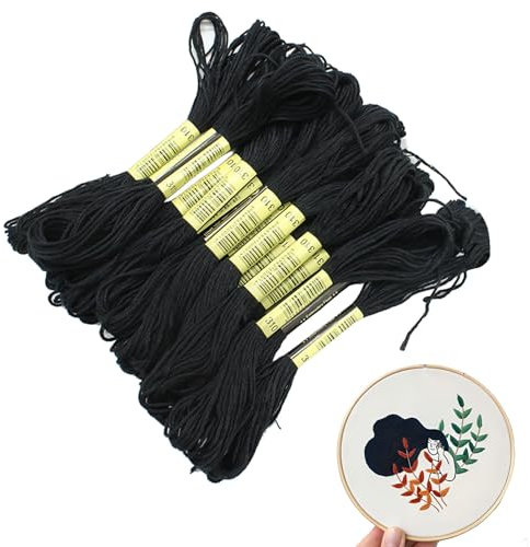 Stickgarn-Set - zum selber sticken Stickgarn Set für Handarbeit 24 Stränge – Hochwertige Stickfäden für Kreuzstich, Stickerei und Freundschaftsarmbänder, 8 Meter pro Strang, Schwarz