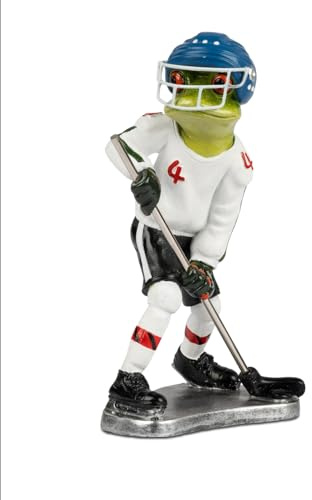 formano Frosch Figur Eishockey-Spieler – Lustige Frosch-Deko für Sportfans – Geschenk für Eishockey-Liebhaber & Spieler – Handbemalte Dekofigur (Rot & Weiß) Froschhausen (Weißes Trikot)