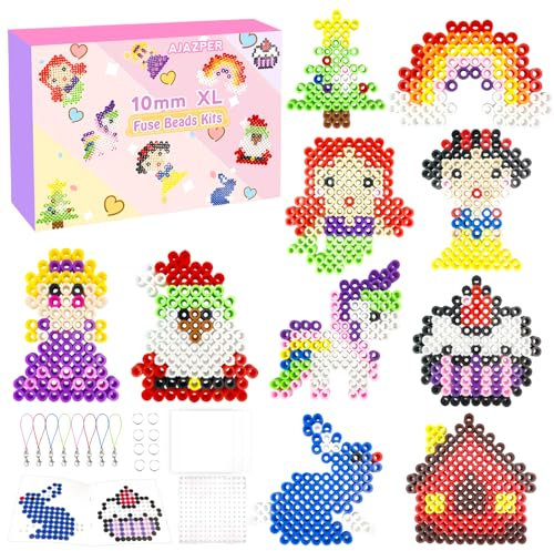 10MM Fuse Beads Kit for Kids - Mixed Colors Fuse Beads Craft Set with Pegboards, Ironing Papers and Accessories, XL Iron Bead for Craft, DIY Arts and Crafts Toys for Kids Gifts for Girls Boys Age 5+