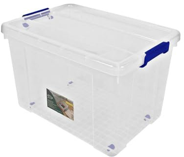 Jardin202 - Cajas de Almacenamiento Transparentes con Tapa Azul | Caja de ordenación | Pack 6 uds (105L)