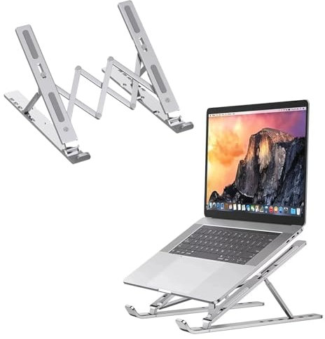 Roe Tenpo Laptop Stand For Desk, 6 Levels Height Adjustable Laptop Riser For Desk, Foldable & Portable, Compatible with MacBook Air/Pro, HP, ASUS, Dell, Most 10-15.6” Laptops/Tablets (Silver Upgraded)