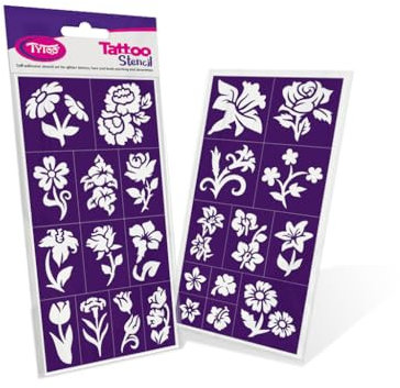 TyToo Glitzer Tattoo Schablonen Set – wiederverwendbare Vorlagen für Kinder & Erwachsene – EU-Design, hautfreundlich, perfekt für Partys, Kinderschminken & Bodypainting (Blumen)