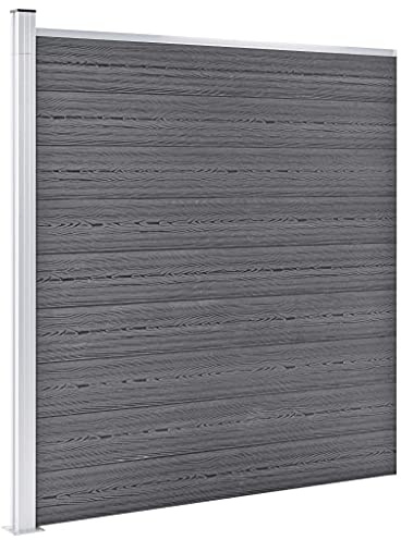 Emmtore WPC Sichtschutzzaun Windschutzzaun Lamellenzaun Windschutz Sichtschutz Zaun Element Terrasse Garten Zaun-Set 2 Quadrate + 1 Schräge 446x186 cm Grau