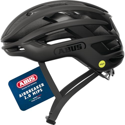 ABUS AirBreaker 2.0 MIPS road bike helmet – lightweight bike helmet with a focus on ventilation, aerodynamics, safety and comfort for professional cycling – for women and men – size M, black