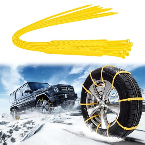 SilverChry Snow Chains, 10-teiliges Winter Reifenketten, Auto Schneekette Für Reifen, Reifen Ketten, geeignet für Pkw/Geländewagen/SUVs, einsetzbar Auf Schnee, Schlamm und Hängen (10, Gelb-93cm)