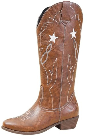 HOOUDO Stivali Equitazione,Stivali Invernali Donna con Tacco Alto Eleganti Cowboy Scarpe di Media Altezza Cowboy Stivaletto con tacco a blocco Texani Stivaletti Con Fibbie Anfibi