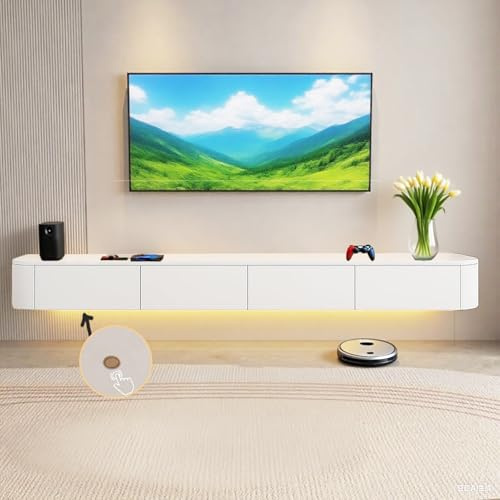 Aipunlus Wandmontierte TV-Schrank, Wand-TV-Schrank, Hängendes TV-Board, Schwimmender TV-Hängeschrank mit Türen in Medien-Wandeinheit, TV-Konsole für Wohnzimmer und Büro (weiß+LED, 140cm)