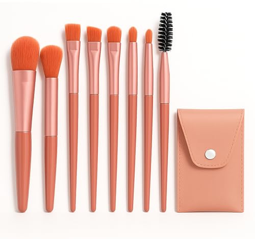 Set Pennelli Trucco Compatti con Astuccio 8 Pezzi - Pennelli per Viso, Occhi, Labbra Portatili, Morbidi e Precisi - Kit Makeup da Viaggio con Design Elegante