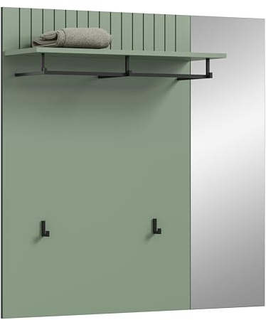 xonox.home Garderobenpaneel Station Wandgarderobe mit Spiegel B/H/T: 106x106x27 cm in Smoke Green Nachbildung