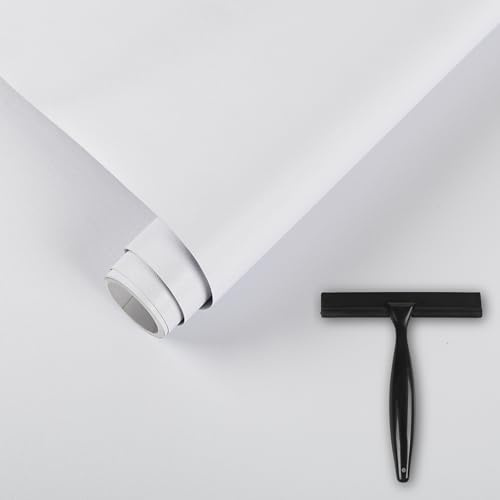 Klebefolie Möbel Weiß Matt Möbelfolie Selbstklebend Inklusive Toolkit | 30x200cm Wasserdichte Tapete Selbstklebende Weiss Folie für möbel küchenschränke,Wand Tischplatten Schutzfolie DIY Dekorfolie